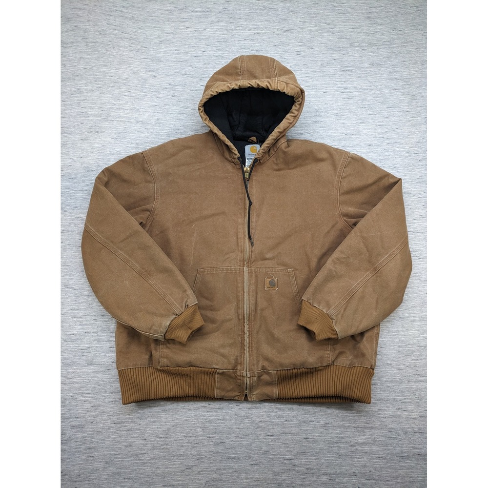 Carhartt J130 Hooded Jacket Quilted Lined‎ Workwear Coat Brown XL Washed Duck
